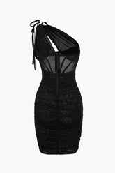 Mesh One Shoulder Corset Sleeveless Mini Dress